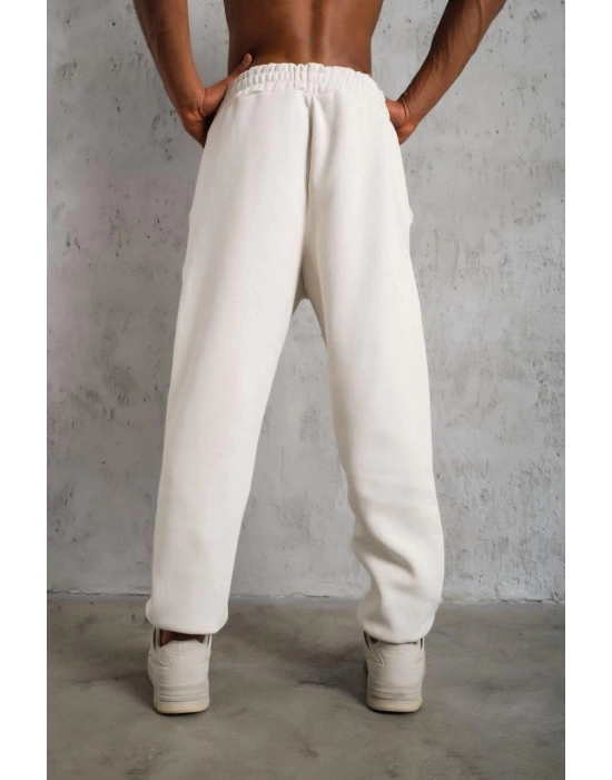 Erkek Üç İplik Alt Eşofman Lastikli - Beyaz