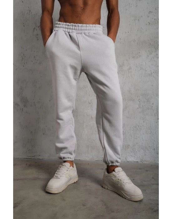 Erkek Üç İplik Alt Eşofman Lastikli - Gri