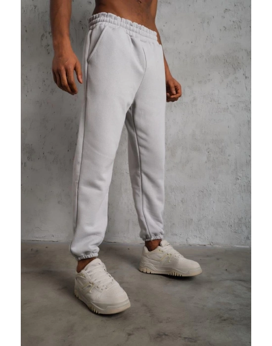 Erkek Üç İplik Alt Eşofman Lastikli - Gri