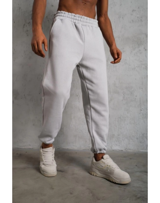 Erkek Üç İplik Alt Eşofman Lastikli - Gri