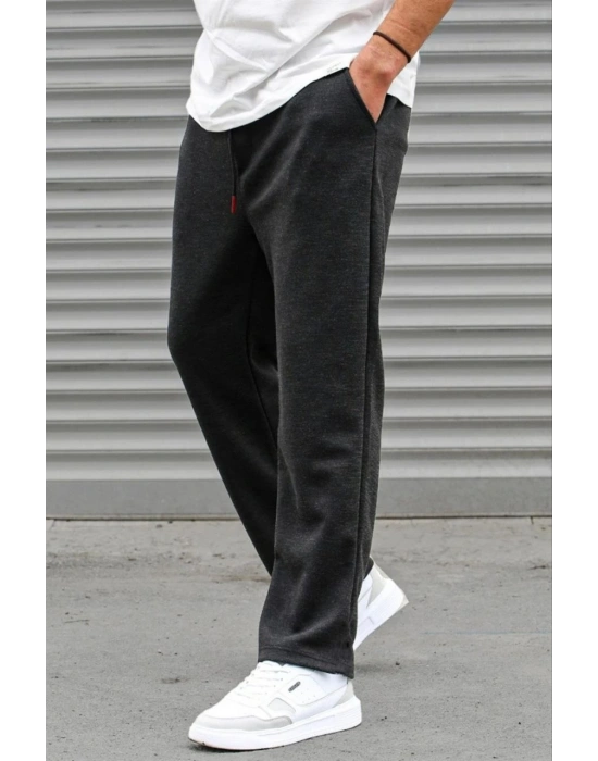 Erkek Üç İplik Basic Eşofman Boru Paça İpli Pantolon - Antrasit