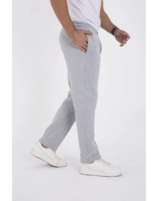 Erkek Üç İplik Basic Eşofman Boru Paça İpli Pantolon - Gri