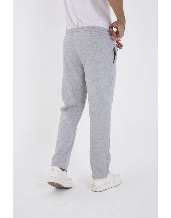 Erkek Üç İplik Basic Eşofman Boru Paça İpli Pantolon - Gri