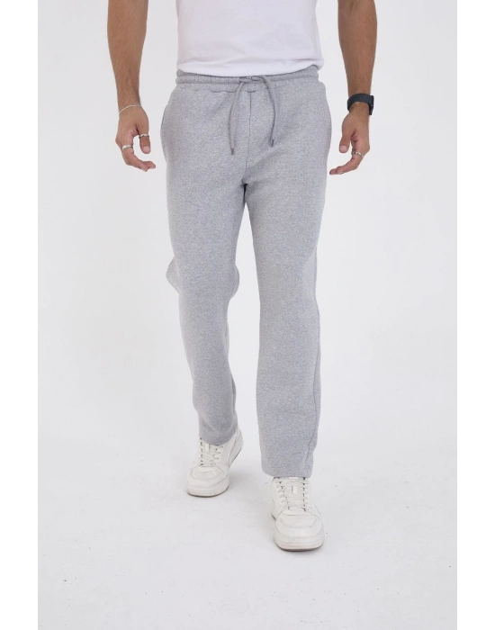 Erkek Üç İplik Basic Eşofman Boru Paça İpli Pantolon - Gri