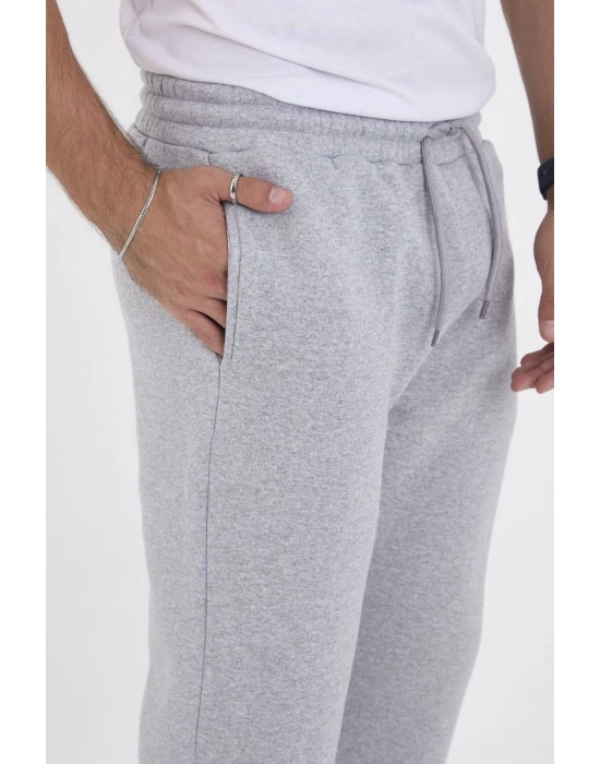 Erkek Üç İplik Basic Eşofman Boru Paça İpli Pantolon - Gri