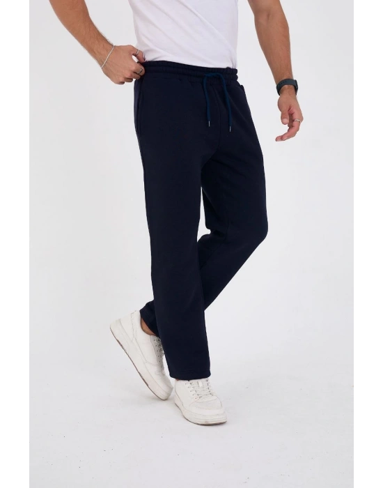 Erkek Üç İplik Basic Eşofman Boru Paça İpli Pantolon - Lacivert