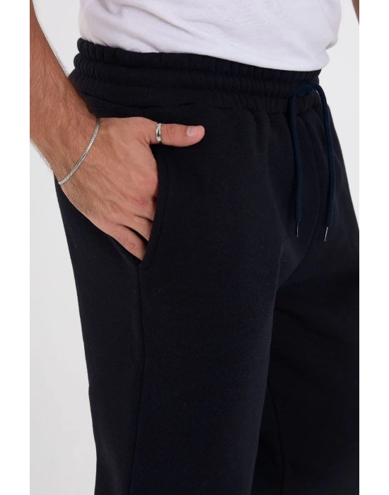 Erkek Üç İplik Basic Eşofman Boru Paça İpli Pantolon - Lacivert