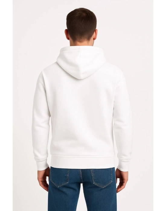Erkek Üç İplik Kapüşonlu Kanguru Cepli SweatShirt hoodie - Beyaz