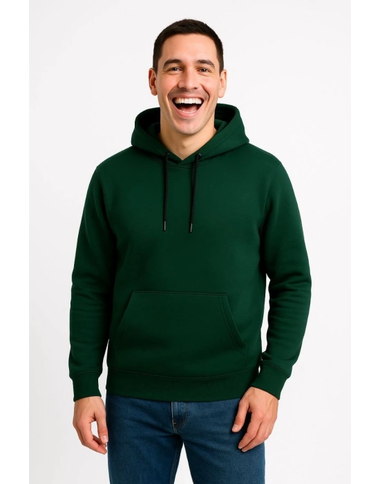 Erkek Üç İplik Kapüşonlu Kanguru Cepli SweatShirt hoodie - Haki