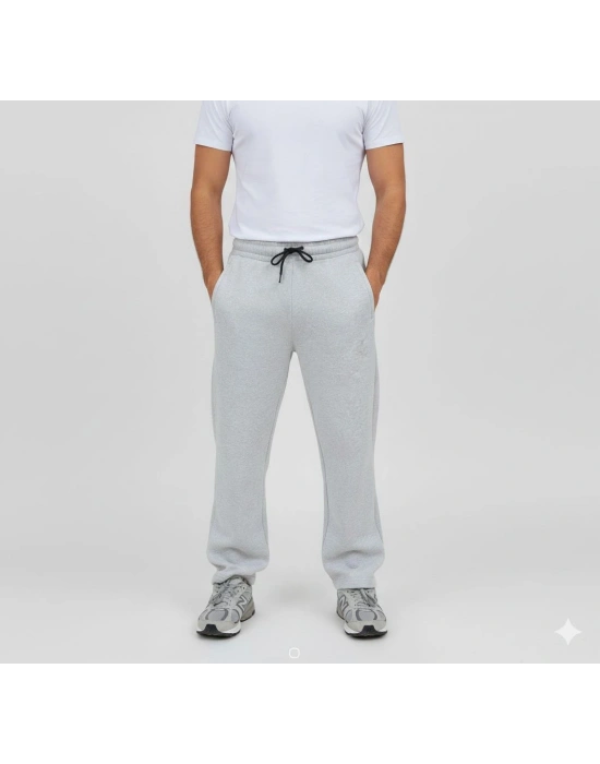 Erkek Üç iplik Kışlık Pamuklu Ovarsize Bağcıklı Düz Paça Cepli Eşofman Altı Spor Rahat Model - Gri