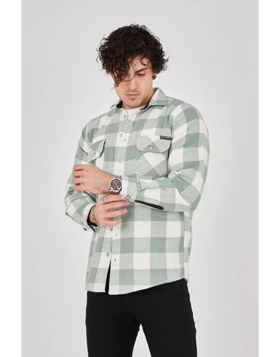 Erkek Uzun Kollu Oduncu Gömlek - Mint yeşili