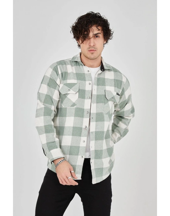 Erkek Uzun Kollu Oduncu Gömlek - Mint yeşili