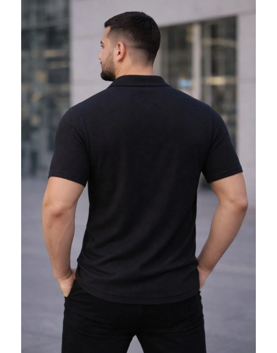 Erkek Waffle Dokuma Açık Yakalı Düğmeli Regular Kalıp 2’li Gömlek Seti - Siyah & Saks Mavisi