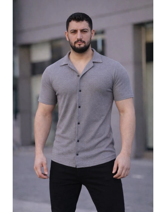 Erkek Waffle Dokuma Açık Yakalı Düğmeli Regular Kalıp 3’lü Gömlek Seti - Gri, Saks Mavisi, Beyaz