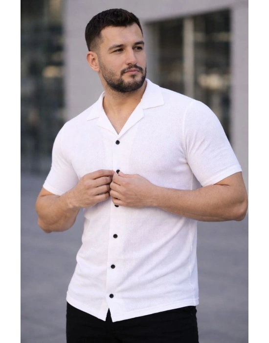 Erkek Waffle Dokuma Açık Yakalı Düğmeli Regular Kalıp 3’lü Gömlek Seti - Siyah, Beyaz, Gri