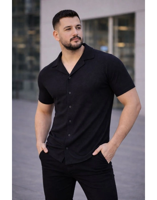 Erkek Waffle Dokuma Açık Yakalı Düğmeli Regular Kalıp 3’lü Gömlek Seti - Siyah, Haki, Lacivert