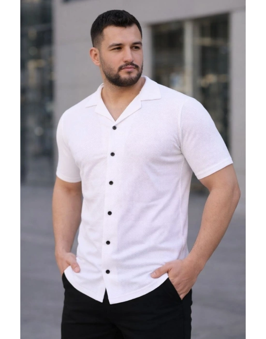 Erkek Waffle Dokuma Açık Yakalı Düğmeli Regular Kalıp 3’lü Gömlek Seti - Siyah, Kırmızı, Beyaz