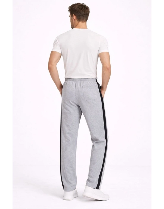 Erkek Yandan Şeritli Boru Paça Eşofman Altı 3 iplik Pamuklu Eşofman - Gri
