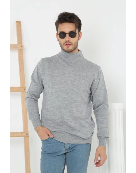 Erkek Yarım Boğaz Triko Kazak yumuşak dokulu Pamuklu ince Dokuma, uzun kollu Rahat Regular kalıp - Gri