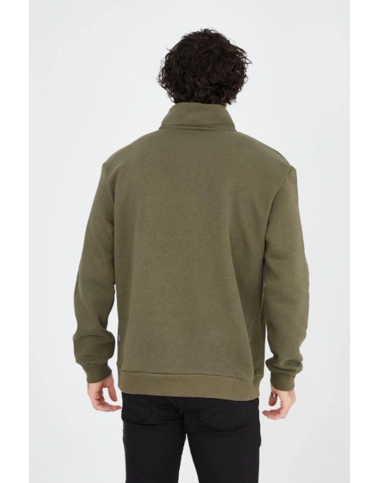 Erkek Yarım Fermuarlı Baskılı Sweat - Yeşil