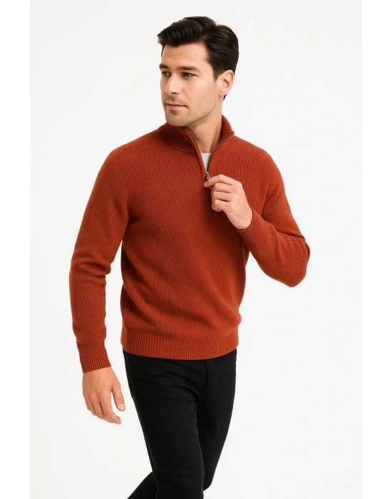 KADIN Yarım Fermuarlı Triko Kazak – Selanik Örgü, Dik Yaka, Pamuklu Dokuma, Oversize Uzun Kollu Kışlık Model - Füme