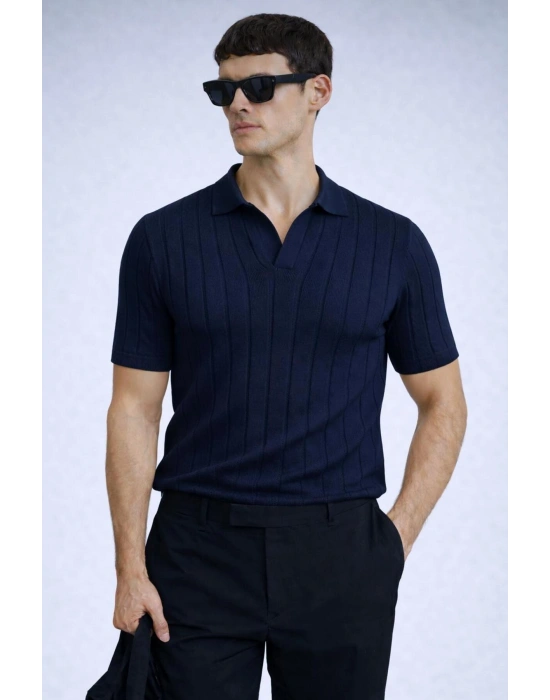 erkek yazlık kısa kollu slim fit polyemid kumaş kalitesi triko tişört Lacivert
