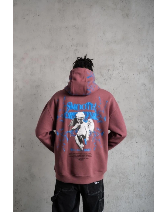 Erkek Yıldırım Baskılı Kapşonlu Sweat - Gül Kurusu