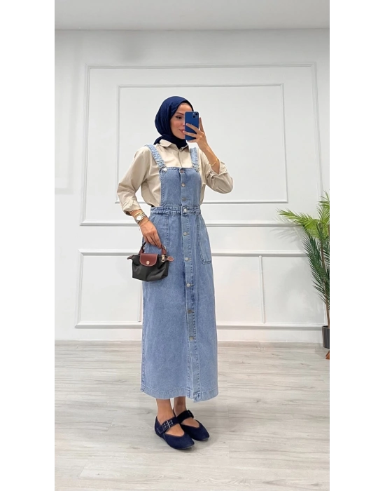 Etekli salopet enzim süper taş yıkama buz mavi d 2521