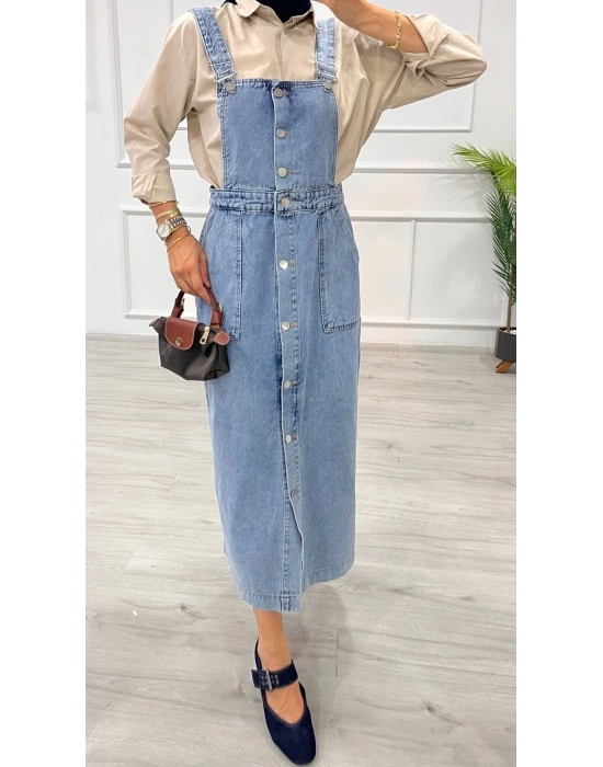 Etekli salopet enzim süper taş yıkama buz mavi d 2521