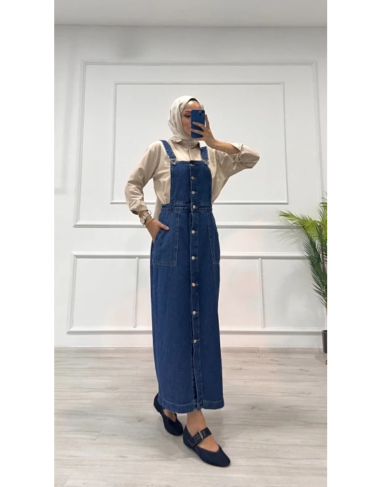 Etekli salopet enzim süper taş yıkama koyu mavi d2521