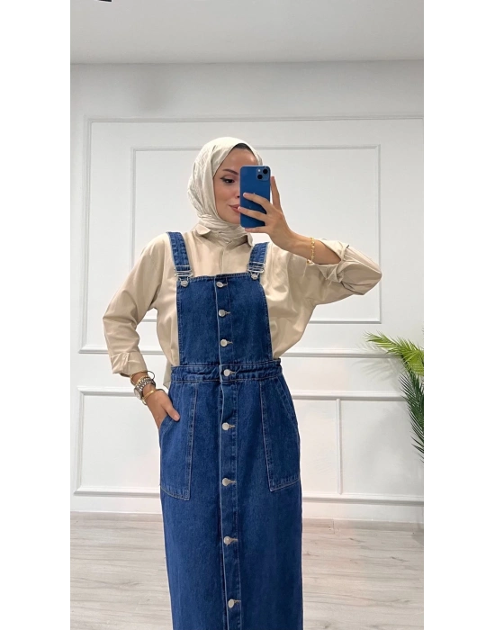 Etekli salopet enzim süper taş yıkama koyu mavi d2521