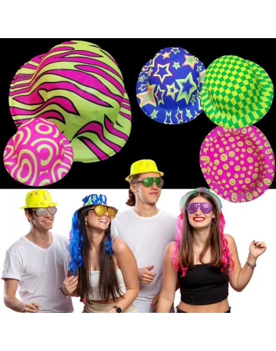 Farklı Desenlerde Plastik Neon UV Işık Parti Şapkası 1 Adet