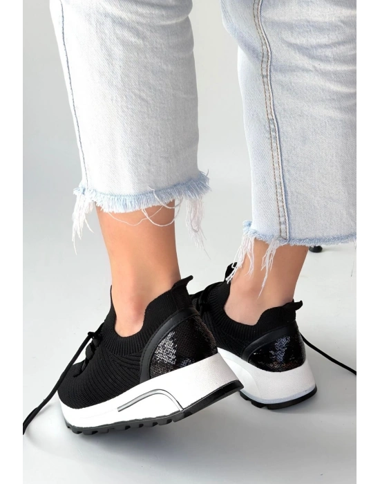 Feort Siyah Triko Bağcıklı Spor Ayakkabı