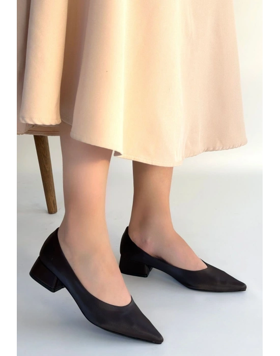 Ferla Acı Kahve Cilt Topuklu Ayakkabı