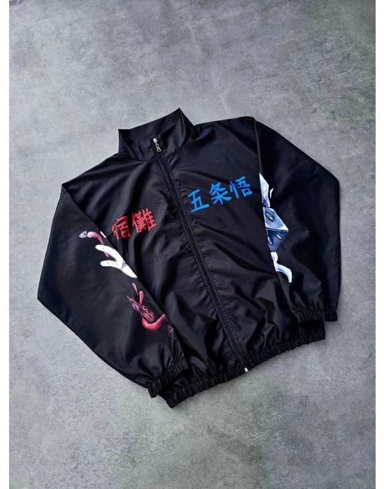 Fermuarlı Dijital Baskılı Rüzgarlık - Siyah