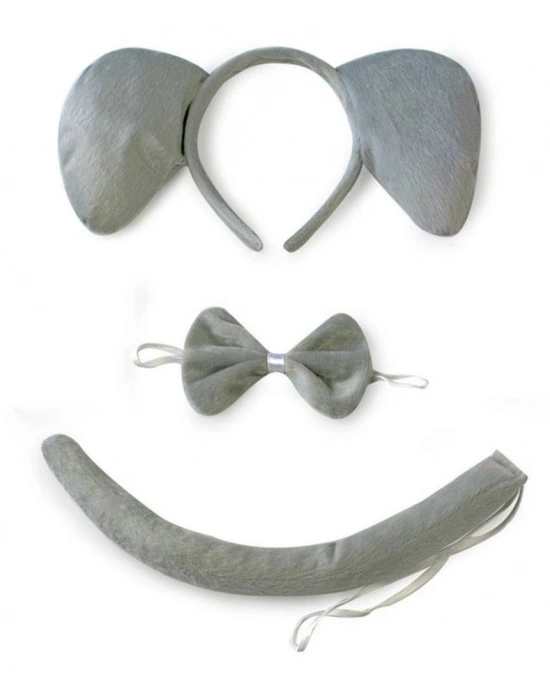 Fil Kostümü Aksesuar Seti 3 lü - Taç Papyon Kuyruk