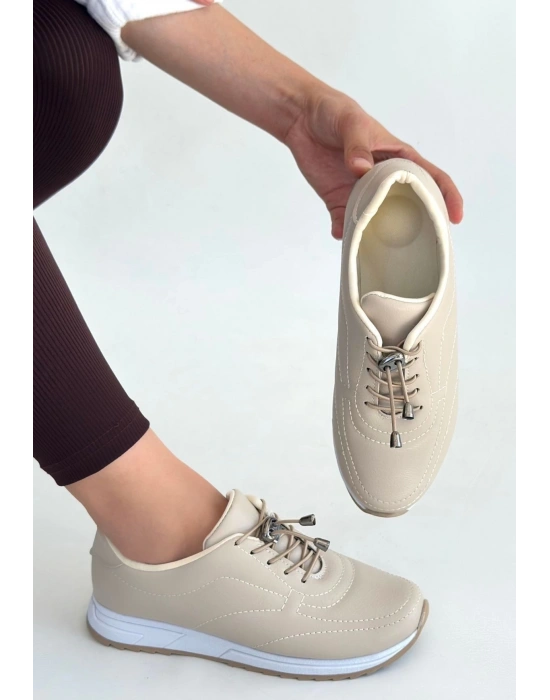 Finna Bej Cilt Bağcıklı Spor Ayakkabı