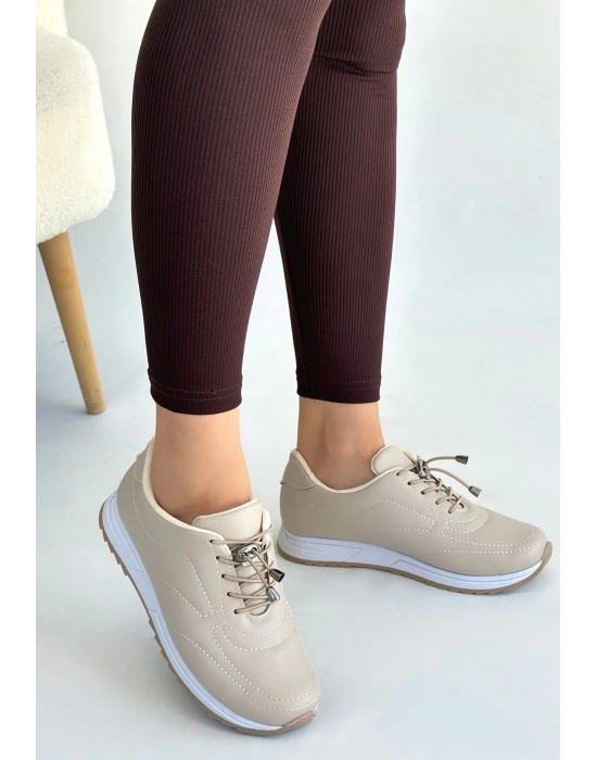 Finna Bej Cilt Bağcıklı Spor Ayakkabı