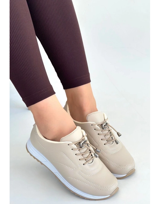 Finna Bej Cilt Bağcıklı Spor Ayakkabı