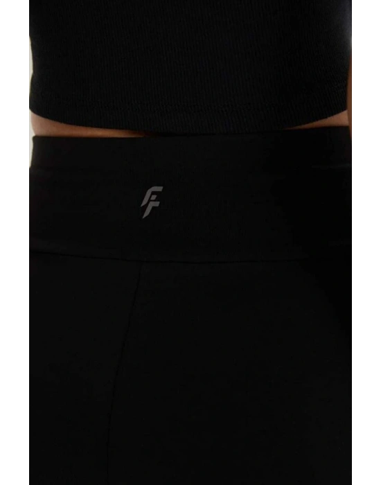 Fit Siyah Yüksek Bel Beli Saran Pamuklu Basic Düz Sporcu Tayt