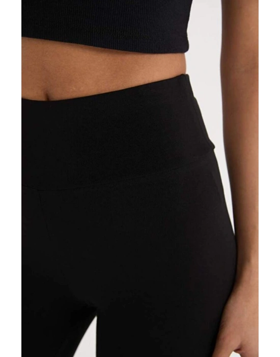 Fit Siyah Yüksek Bel Beli Saran Pamuklu Basic Düz Sporcu Tayt Z6327az25sp