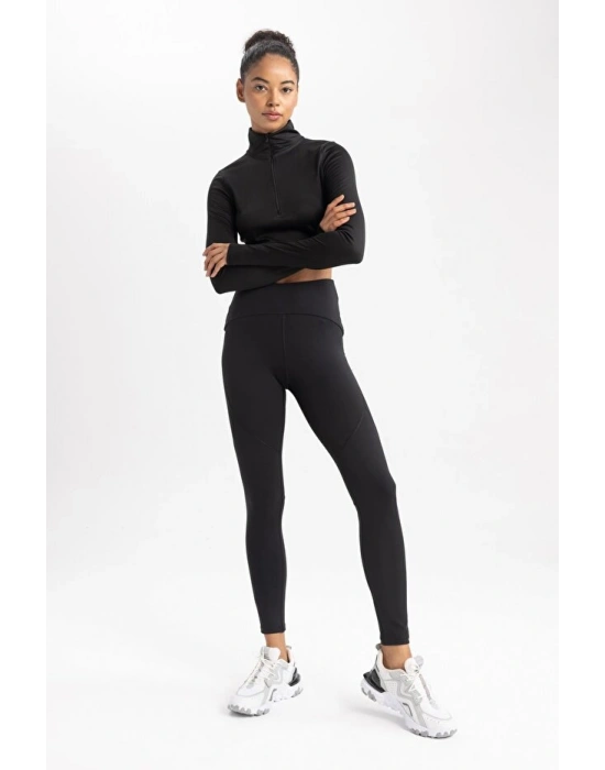 Fit Siyah Yüksek Bel Şekillendirici Beli Saran Esnek Sporcu Tayt Z0817az23au