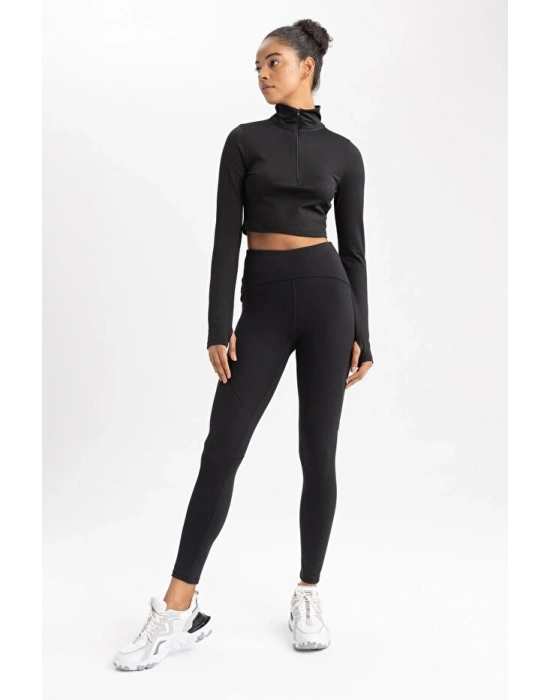 Fit Siyah Yüksek Bel Şekillendirici Beli Saran Esnek Sporcu Tayt Z0817az23au