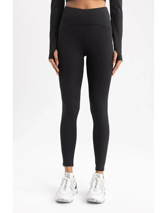 Fit Siyah Yüksek Bel Şekillendirici Beli Saran Esnek Sporcu Tayt Z0817az23au