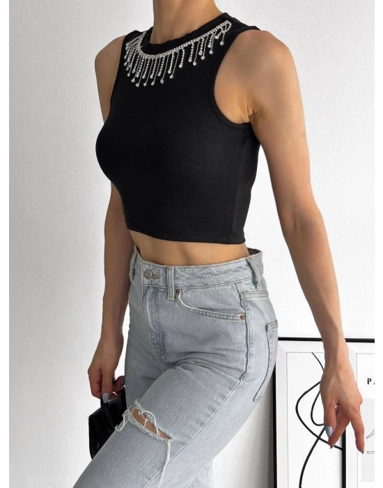 fitilli kaşkorse yakası zincirli atlet siyah