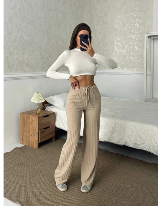 Fitilli şardonlu pantolon bej a4058