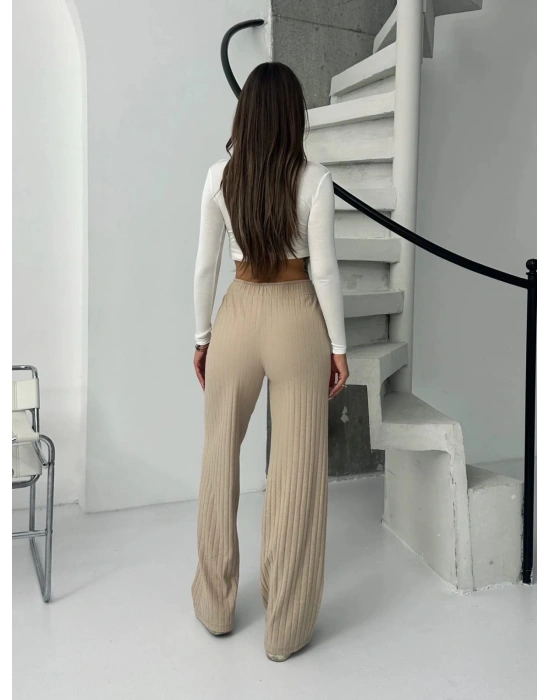 Fitilli şardonlu pantolon bej a4058