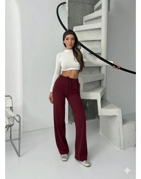 Fitilli şardonlu pantolon bordo a4058