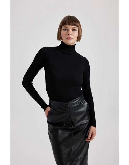 Fitted Balıkçı Yaka Basic Düz Triko Kazak