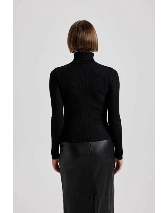 Fitted Balıkçı Yaka Basic Düz Triko Kazak